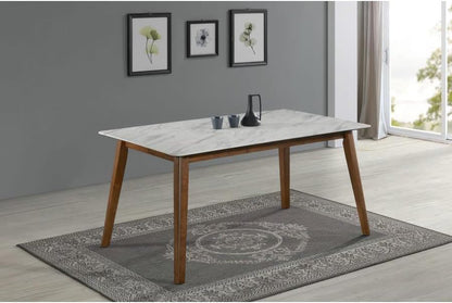 Modern Farmhouse Dining Table – Natural Wood & Elegant Faux Marble Top