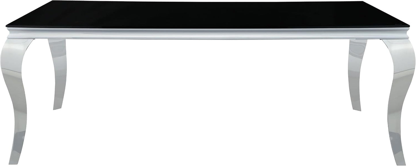 Modern Black Glass Dining Table – Elegant Rectangular Table with Chrome Accent Legs