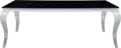 Modern Black Glass Dining Table – Elegant Rectangular Table with Chrome Accent Legs