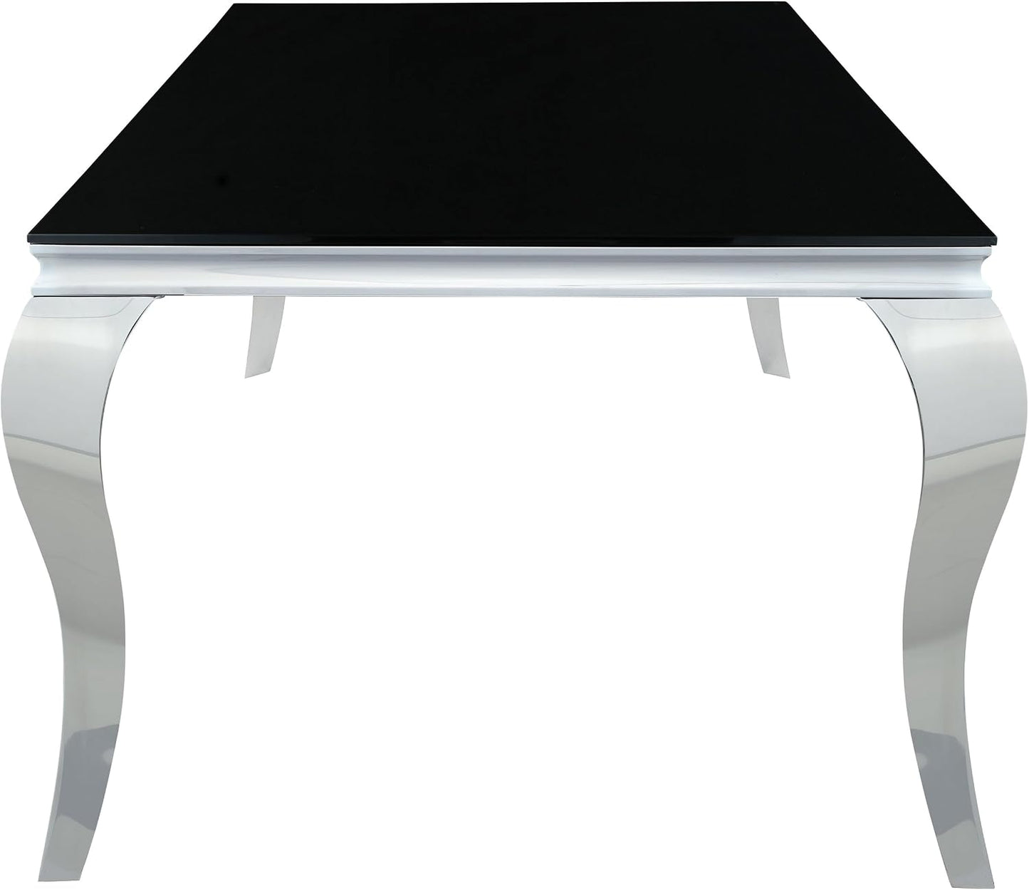 Modern Black Glass Dining Table – Elegant Rectangular Table with Chrome Accent Legs