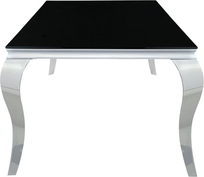 Modern Black Glass Dining Table – Elegant Rectangular Table with Chrome Accent Legs
