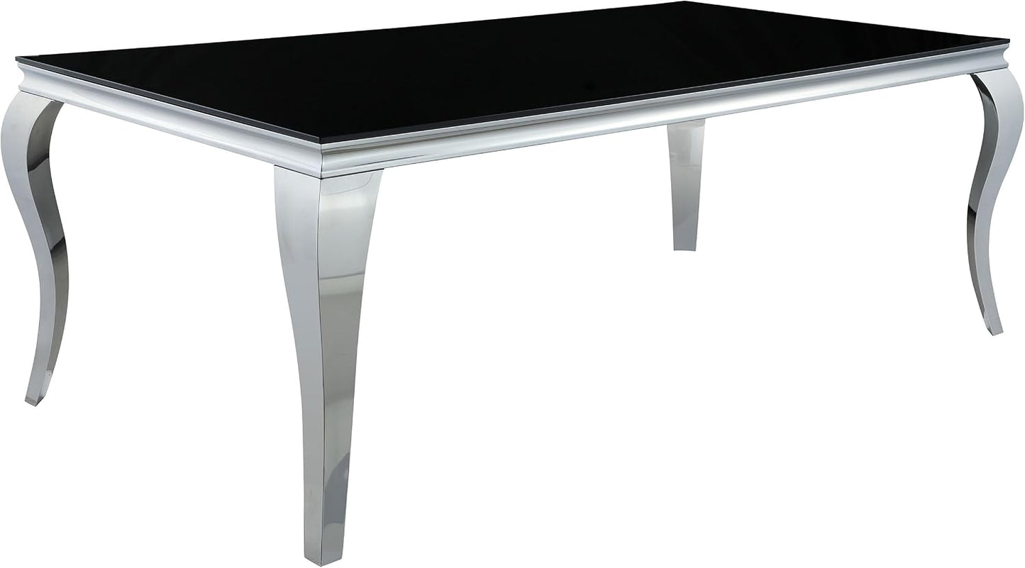 Modern Black Glass Dining Table – Elegant Rectangular Table with Chrome Accent Legs