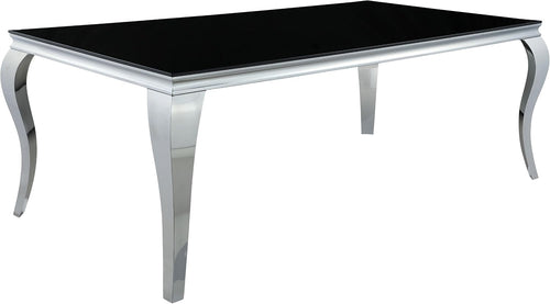 Modern Black Glass Dining Table – Elegant Rectangular Table with Chrome Accent Legs