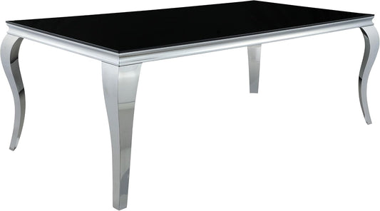 Modern Black Glass Dining Table – Elegant Rectangular Table with Chrome Accent Legs