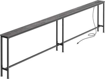 Narrow Sofa Console Table with Charging Station – Slim Behind-the-Couch Table for Small Spaces