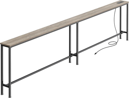 Narrow Sofa Console Table with Charging Station – Slim Behind-the-Couch Table for Small Spaces