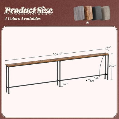 Narrow Sofa Console Table with Charging Station – Slim Behind-the-Couch Table for Small Spaces
