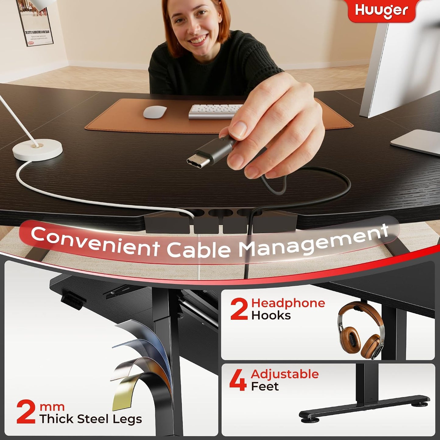 71" Electric Standing Desk – Height Adjustable Sit-Stand Computer Desk with Power & USB-C