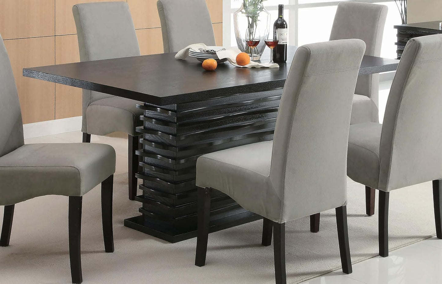 Modern Black Dining Table – Elegant Rectangular Table with Sculptural Pedestal Base