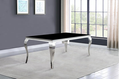 Modern Black Glass Dining Table – Elegant Rectangular Table with Chrome Accent Legs