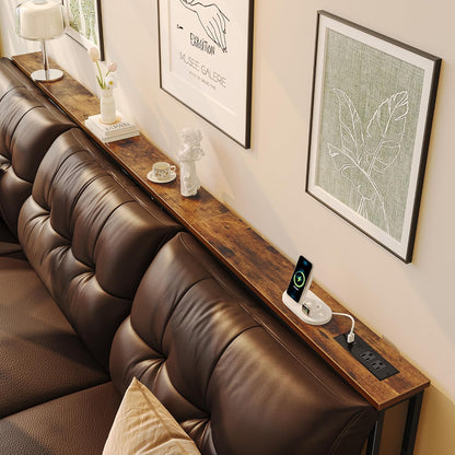 Narrow Sofa Console Table with Charging Station – Slim Behind-the-Couch Table for Small Spaces