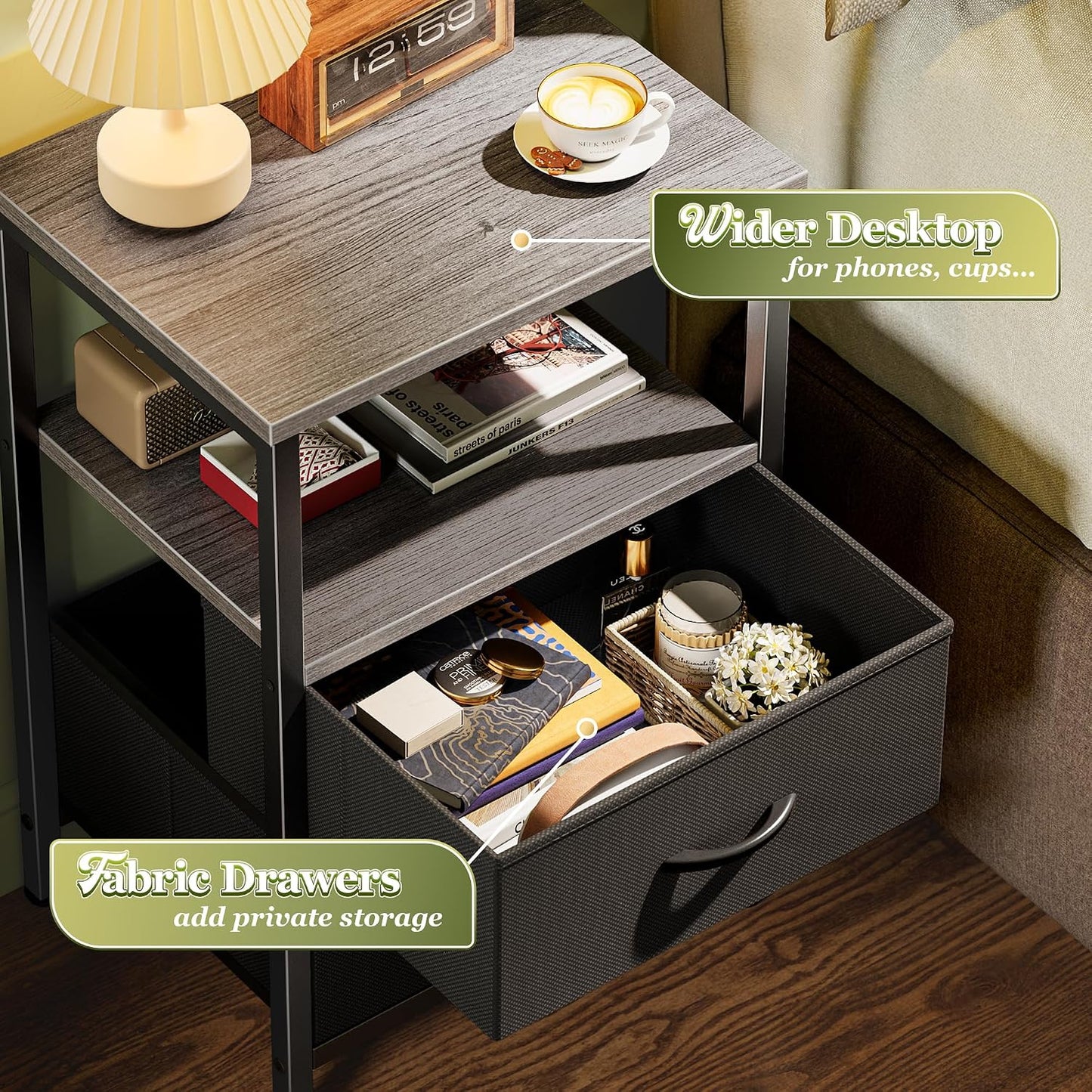 Modern Wooden Nightstand with Drawers – Stylish Bedside Storage Cabinet for Bedroom