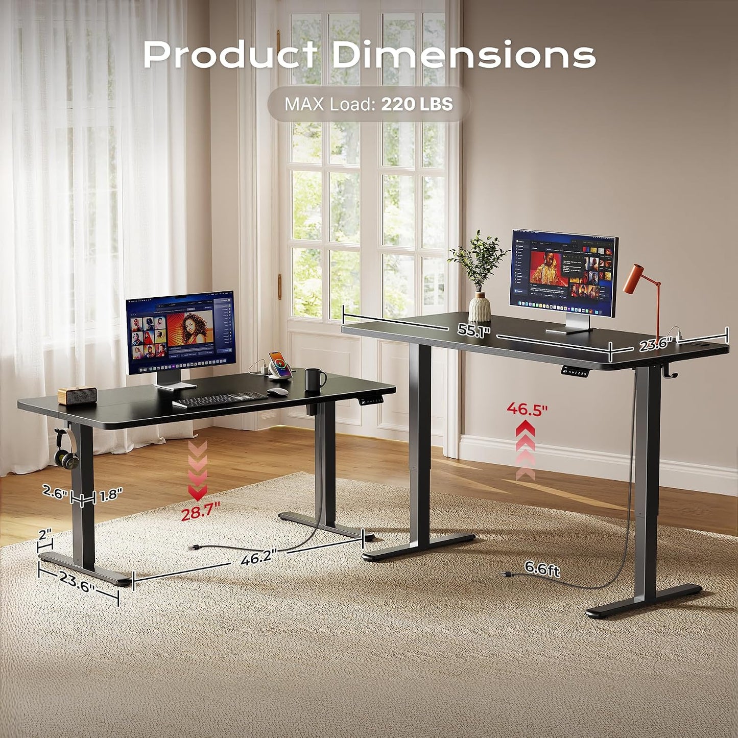 Electric Standing Desk with Power Outlets & USB-C – Height Adjustable Sit-Stand Computer Desk