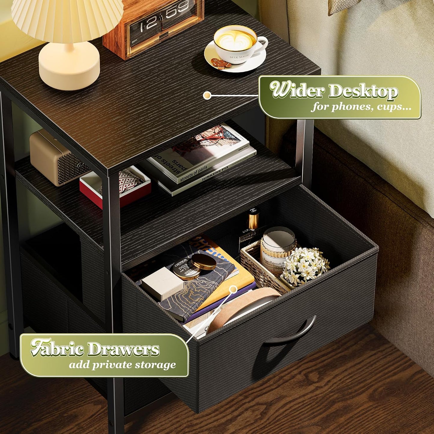 Modern Wooden Nightstand with Drawers – Stylish Bedside Storage Cabinet for Bedroom
