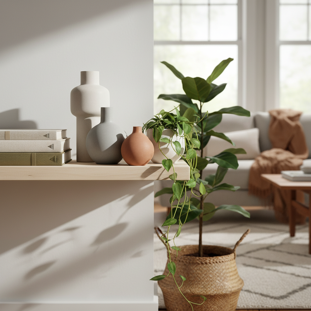 Ceramic vases styled in living room
