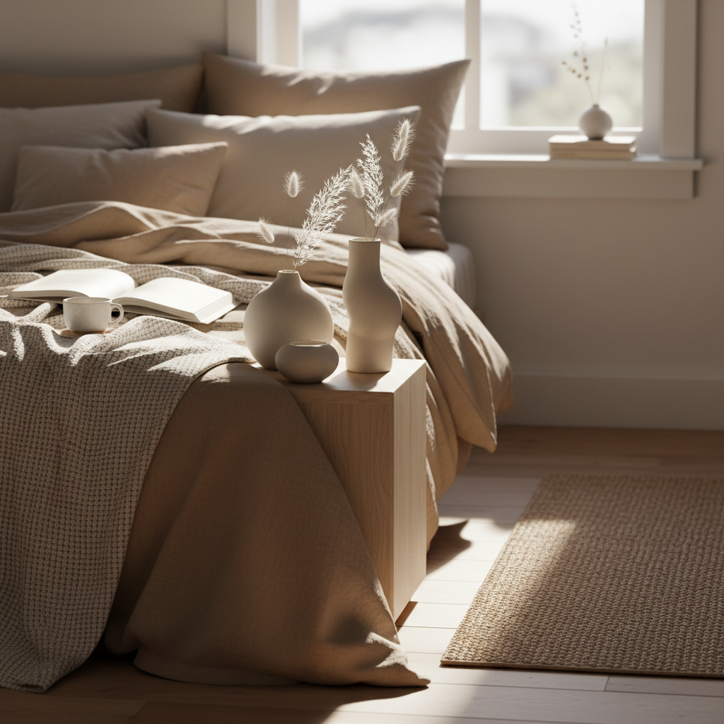 Ceramic vase set in bedroom setting