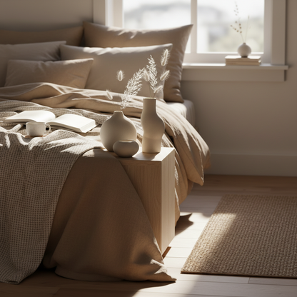 Ceramic vase set in bedroom setting