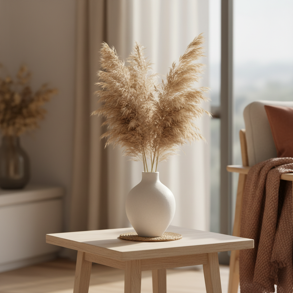 Ceramic vase with pampas grass lifestyle shot